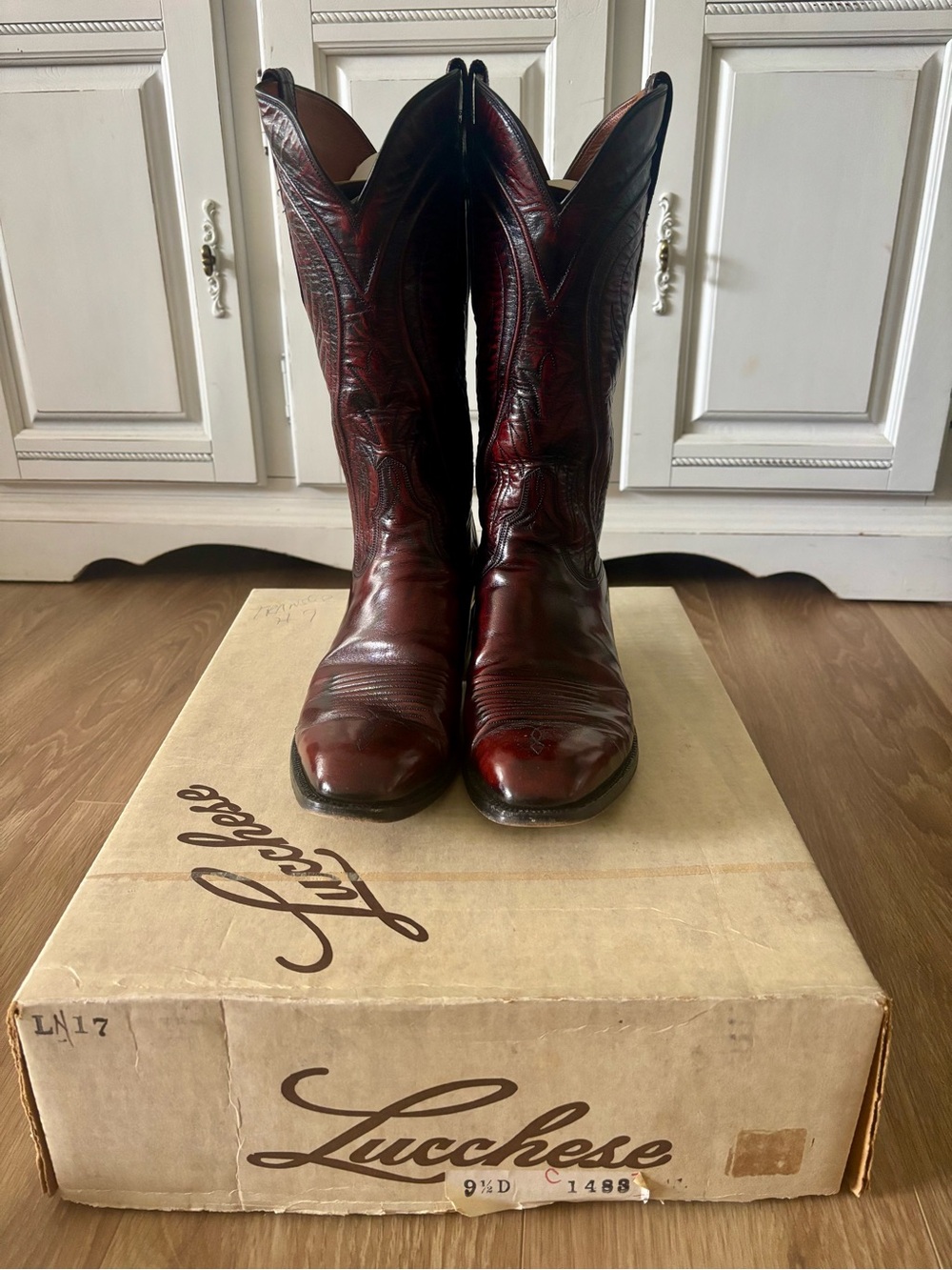 Lucchese Men’s Dark Burgundy Leather Western Boots